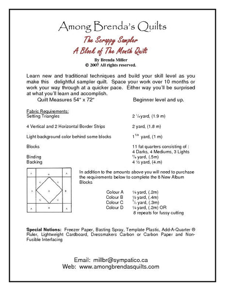 Pattern, ABQ, Scrappy Sampler Quilt, block of the month     ABQ-123