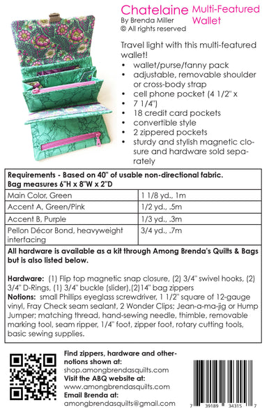Pattern, ABQ, Chatelaine Multi-Featured Wallet     ABQ-197