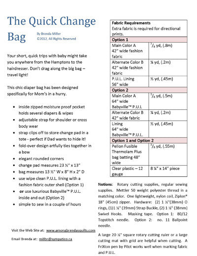 Pattern, ABQ, Quick Change Bag     ABQ-162