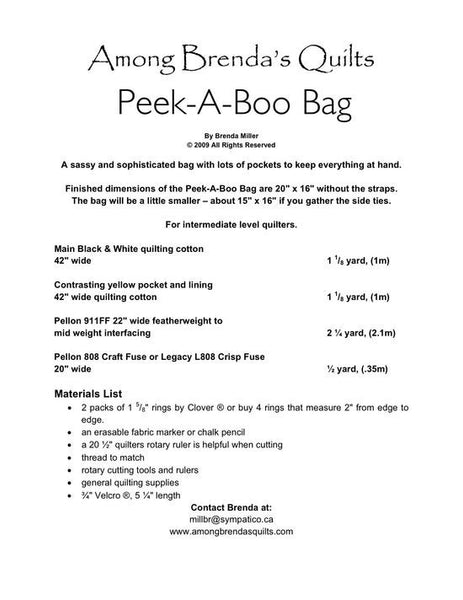 Pattern, ABQ, Peek-A-Boo Bag     ABQ-142