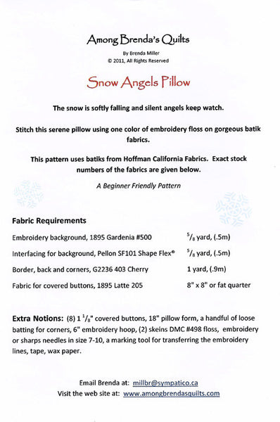Pattern, ABQ, Snow Angels Pillow     ABQ-152